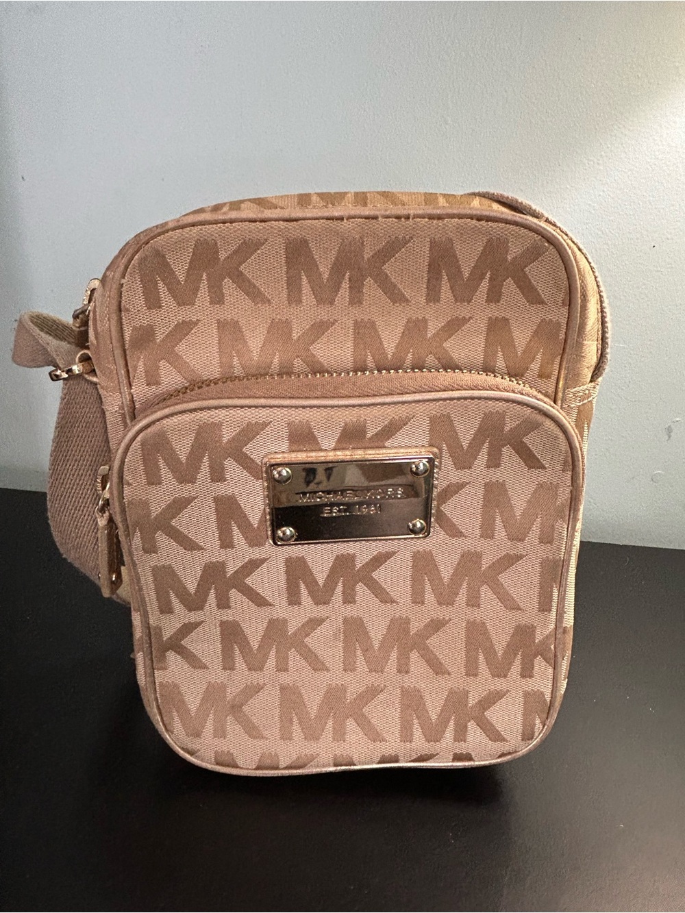 Michael Kors Beige/Tan MK Monogram Crossbody Bag